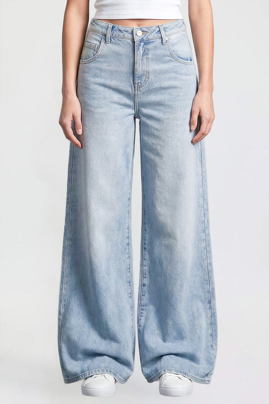 Women's Baggy Wide Leg Jeans in J Faded Blue view 2 - Womens Baggy Jeans Y2K (bottom)
