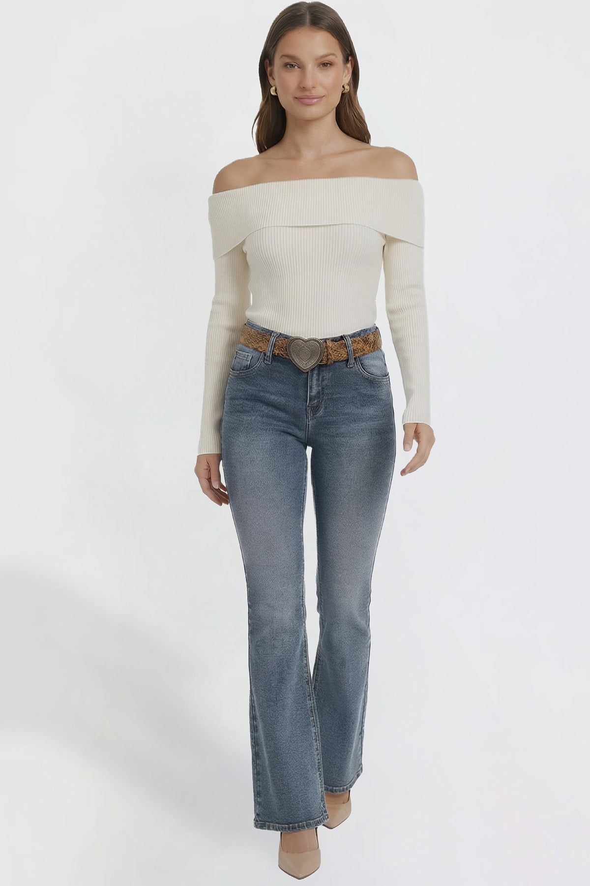 Women's Belted Bootcut Jeans in N Indigo Blue view 7 - Womens Belted Jean Jacket (bottom)