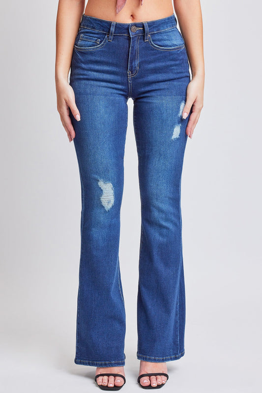 Women's Essential Flare Jeans - Long Inseam in S Midnight Sky Blue Rips view 2 - Women'S Essential Jeans (bottom)