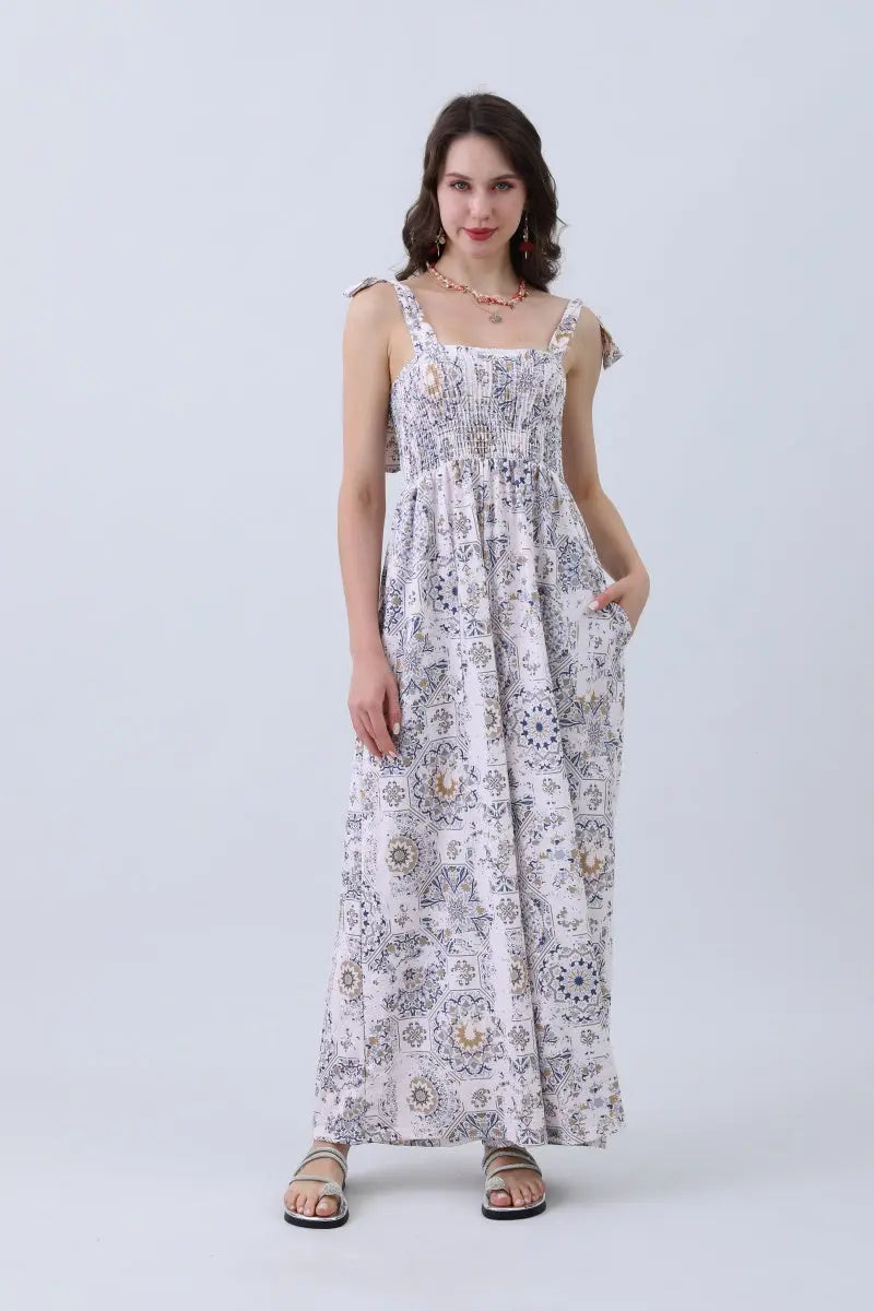 Women’s Floral Print Jumpsuit – Elasticized Bust & Dreamy Wide-leg Cut - MeeeShop Women's Fashion