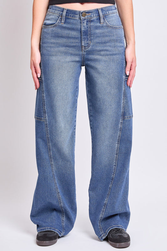 Women's High Rise Wide Leg Cargo Jeans in N Indigo Blue view 2 - High-Waisted - Women High Jeans (bottom)