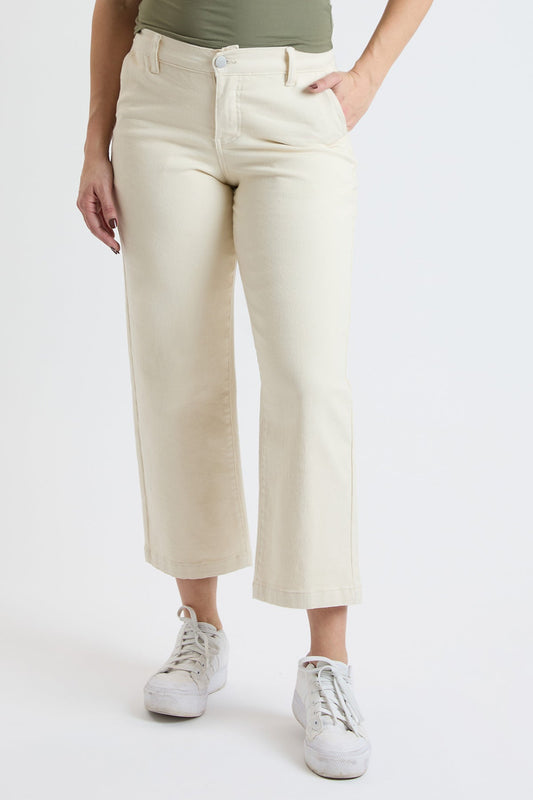 Women's High Rise Wide Leg Jeans with Elastic Back in Ecru view 2 - High-Waisted - Women High Jeans (bottom)