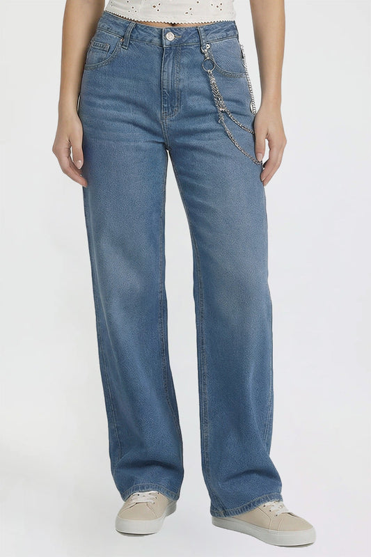 Women's Joey Super Wide Leg Jeans with Cross Chain in S Midnight Sky Blue view 2 - Women'S Joey Jeans (bottom)