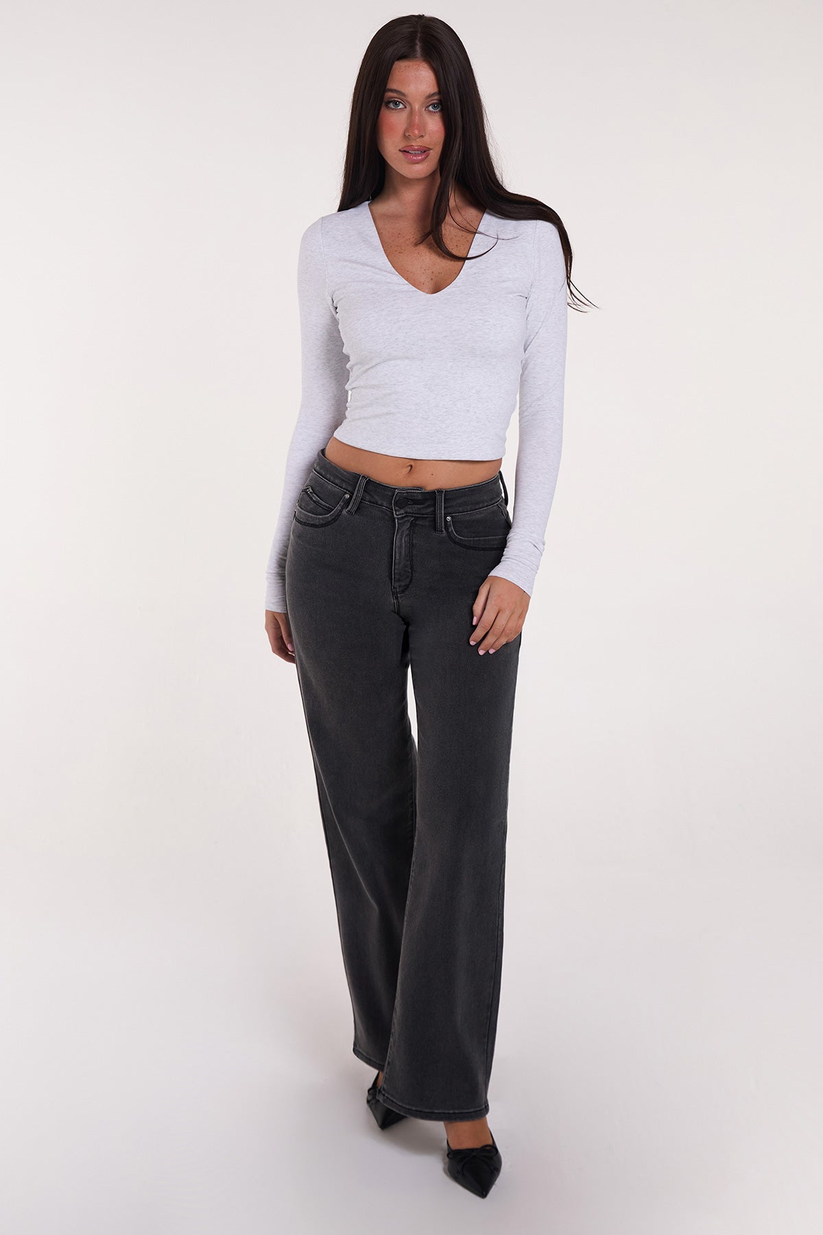 Women's Luxe High Rise Wannabettabutt Straight Jeans in W Black view 12 - High-Waisted - Women'S Luxe Jeans (bottom)