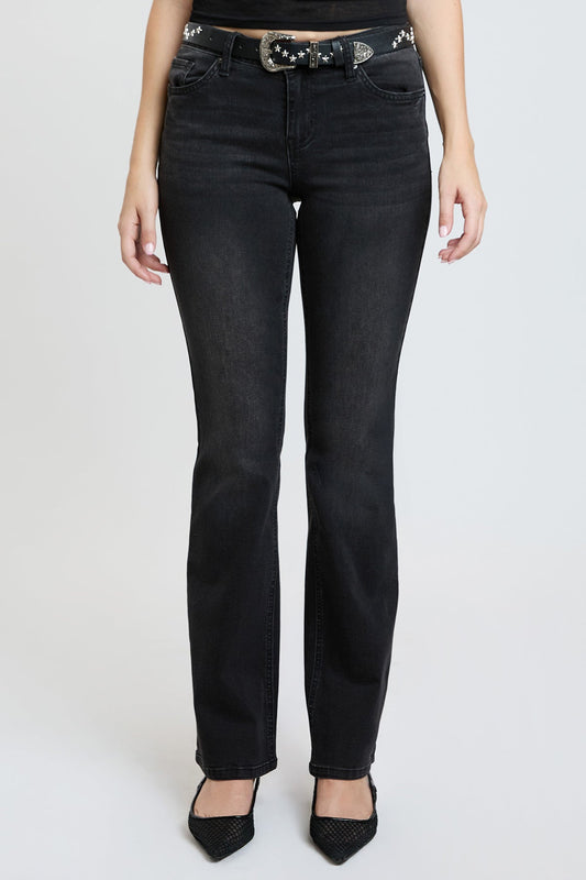 Women's Mid Rise Belted Bootcut Jeans in Black view 2 - Mid Women'S Jeans (bottom)