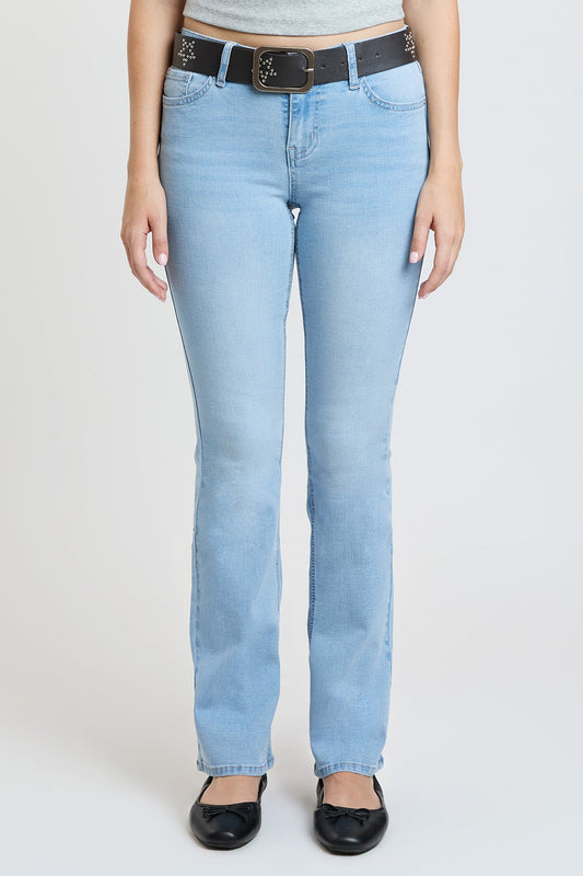 Women's Mid Rise Belted Bootcut Jeans in L Light Blue view 2 - Mid Women'S Jeans (bottom)