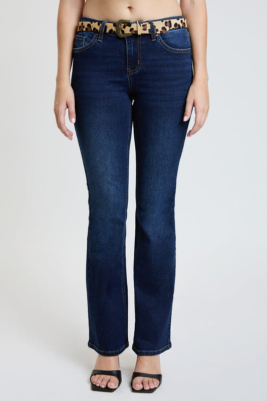 Women's Mid Rise Belted Bootcut Jeans in S Midnight Sky Blue view 2 - Mid Women'S Jeans (bottom)