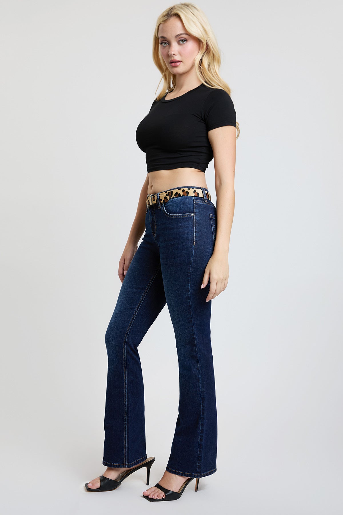 Women's Mid Rise Belted Bootcut Jeans in S Midnight Sky Blue view 7 - Mid Women'S Jeans (bottom)