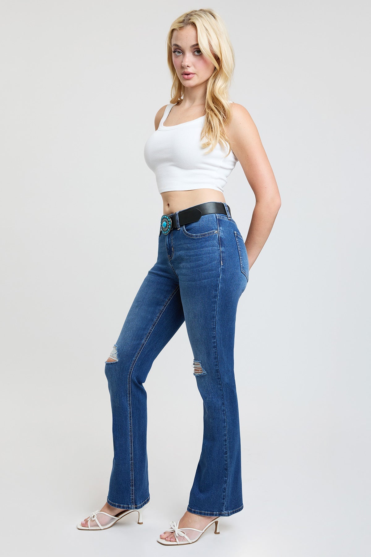 Women's Mid Rise Belted Bootcut Jeans view 9 - Mid Women'S Jeans (bottom)