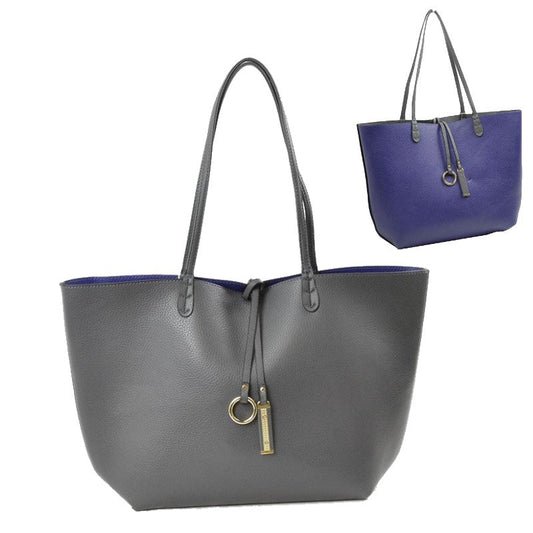Women's Pebbled Faux Leather Reversible 2 in 1 Tote Shoulder Handbag Crossbody Bag in DarkGrey view 2