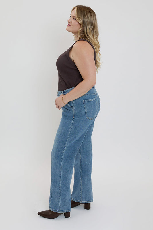 Women's plus Front Seam Wide Leg Jeans in C Sky Blue view 2 - Women'S Plus Jeans On Sale (bottom)