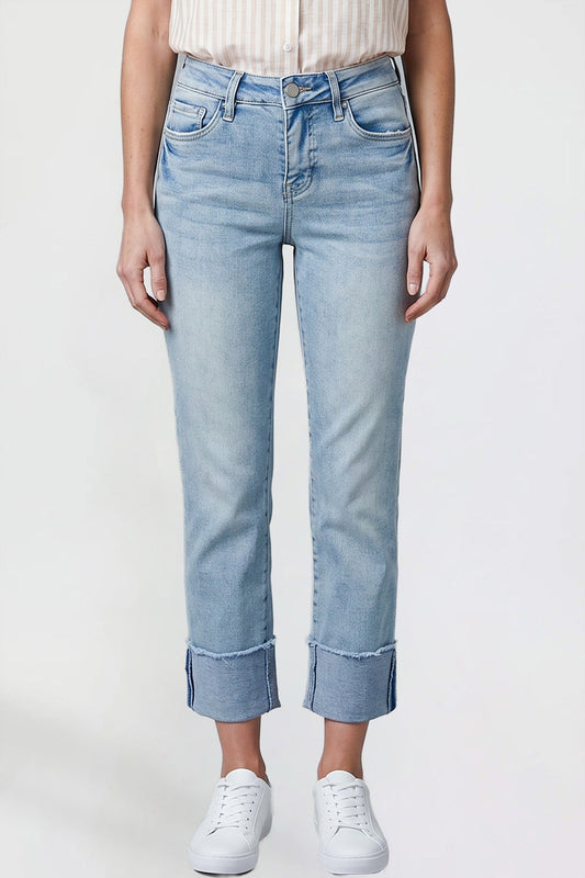 Women's Premium Stretch Cropped Mega Cuff Jeans in L Light Blue view 2 - Comfort Stretch - Women'S Premium Jeans