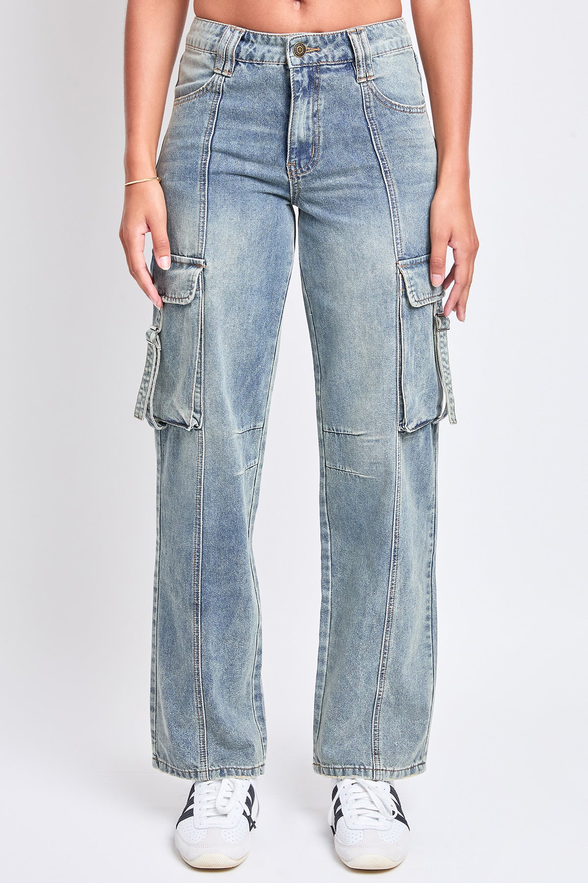 Ymi Women's Adjustable Waist Cargo Straight Jeans - MeeeShop Women's Fashion