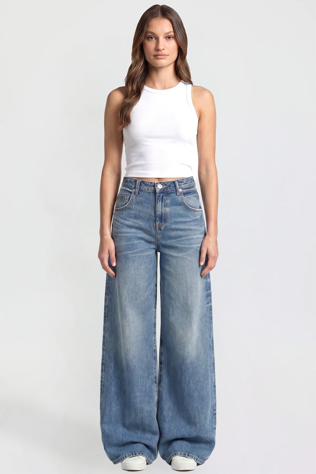 Ymi Women's Baggy Wide Leg Jeans in N Indigo Blue view 14 - Womens Baggy Jeans Y2K (bottom)
