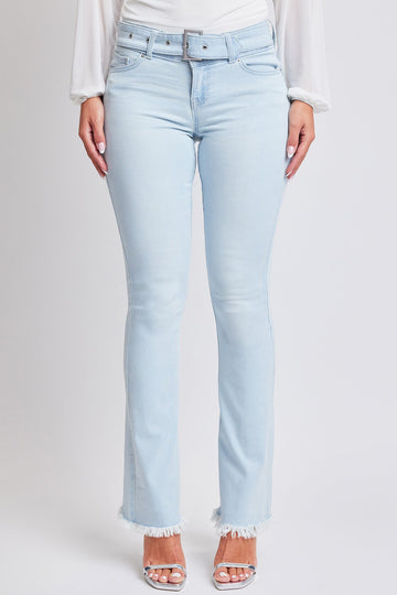 Ymi Women's Belted Flare Jeans in Q Celeste Blue view 2 - Womens Belted Jean Jacket (dress)
