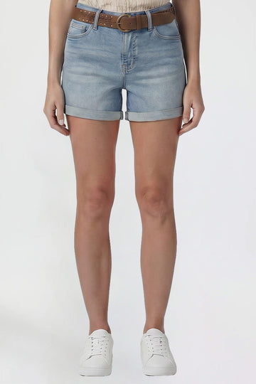 Ymi Women's Belted Premium Stretch Fold-over Cuff Shorts in R Olympic Blue view 2 - Comfort Stretch - Womens Belted Boots