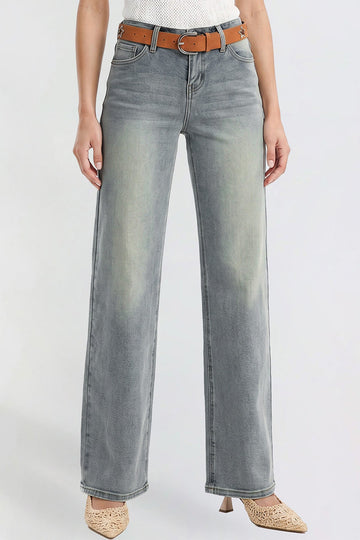 Ymi Women's Britney Belted Wide Leg Jeans in CT Tinted Sky Blue view 2 (bottom)