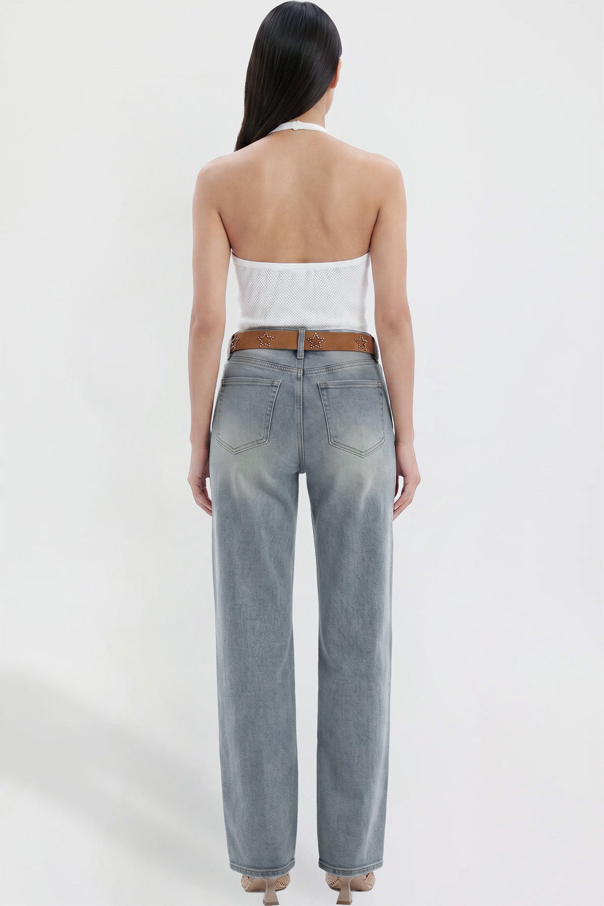 Ymi Women's Britney Belted Wide Leg Jeans in CT Tinted Sky Blue view 6 (bottom)