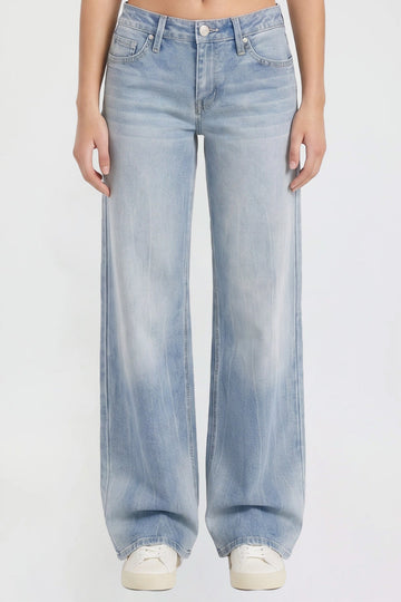 Ymi Women's Britney Buttefly Pocket Wide Leg Jeans in L Light Blue view 2 (bottom)