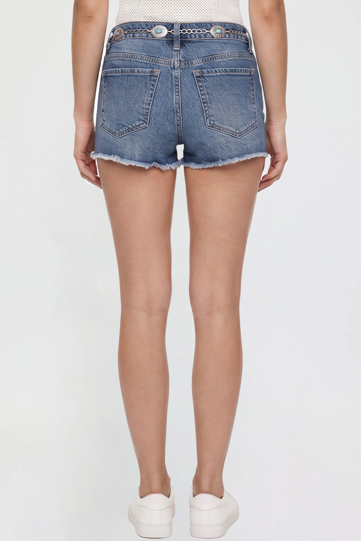 Ymi Women's Fray Hem Belted Shorts in M Medium Blue view 4 - Women'S Gray Shorts (bottom)