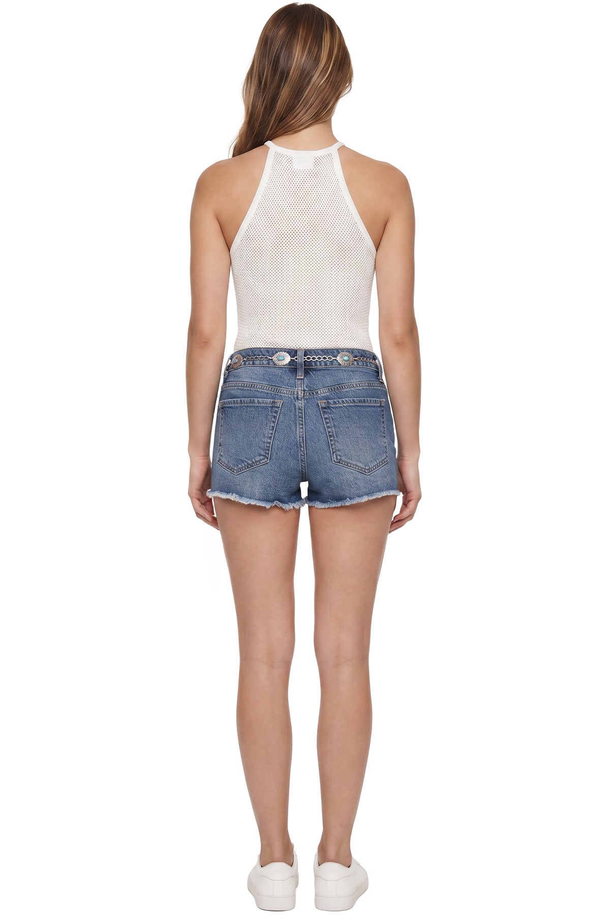 Ymi Women's Fray Hem Belted Shorts in M Medium Blue view 7 - Women'S Gray Shorts (bottom)
