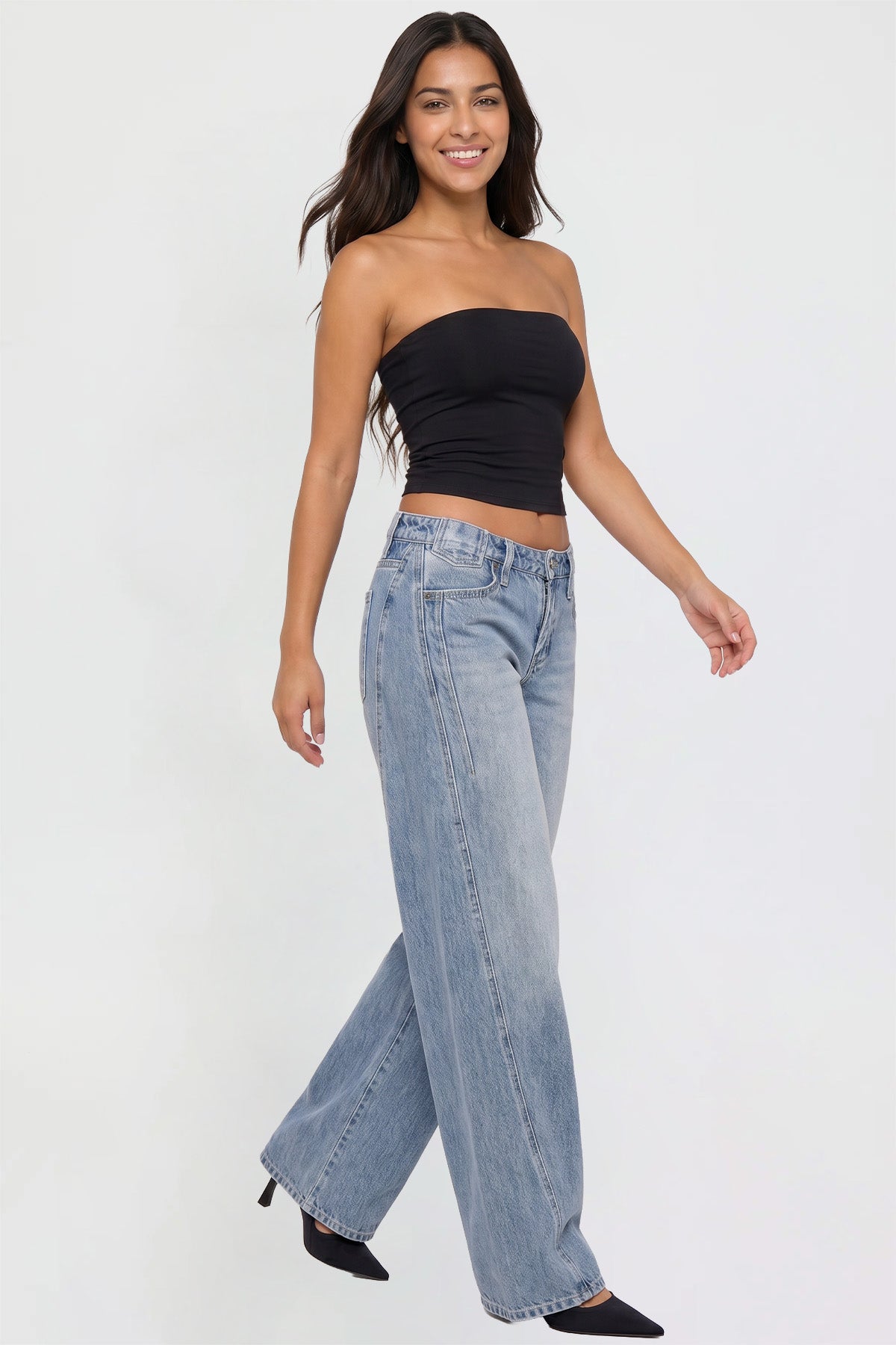 Ymi Women's Joey Seamed Ultra Wide Leg Jeans in M Medium Blue view 13 - Women'S Joey Jeans (bottom)