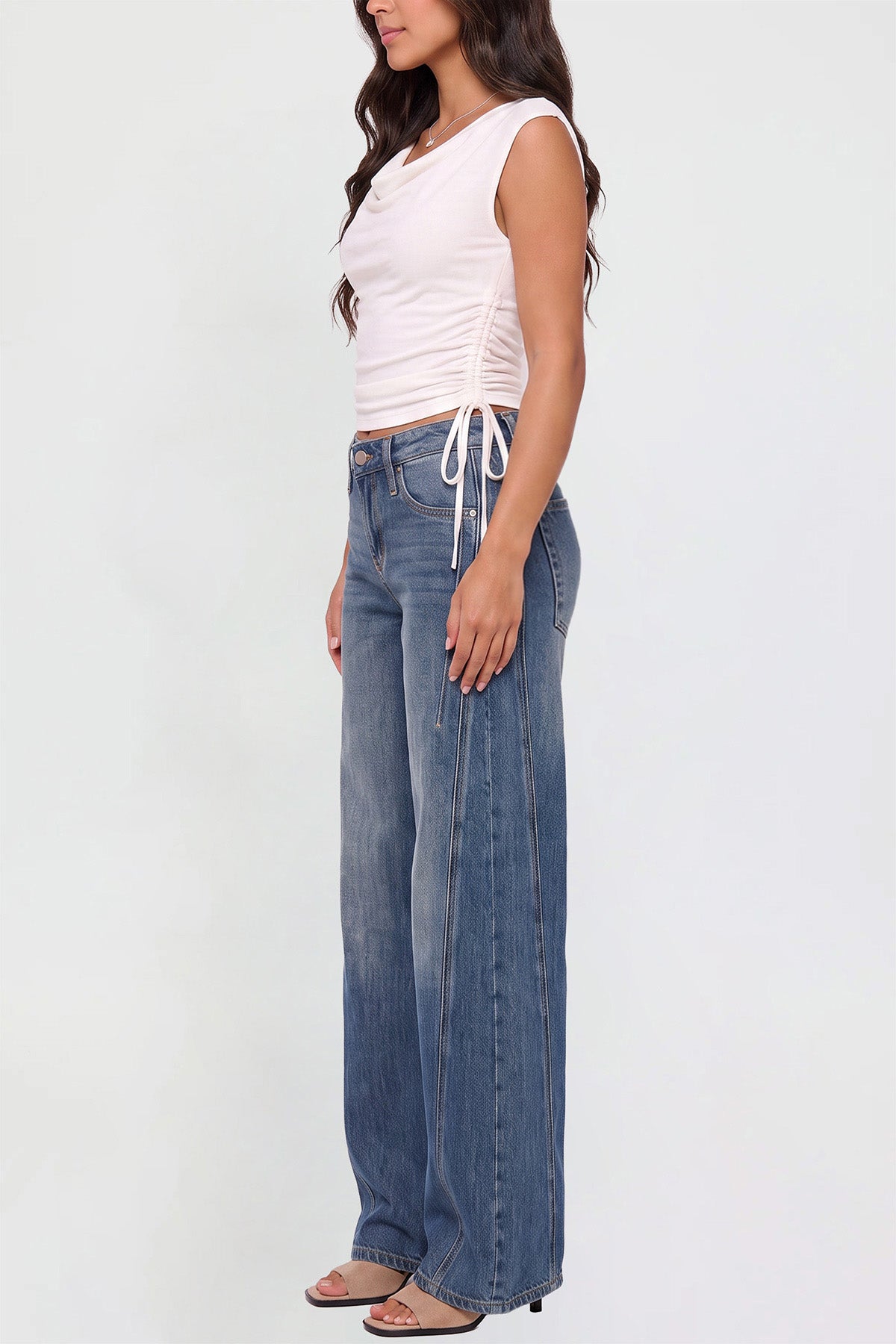 Ymi Women's Joey Seamed Ultra Wide Leg Jeans in N Indigo Blue view 5 - Women'S Joey Jeans (bottom)