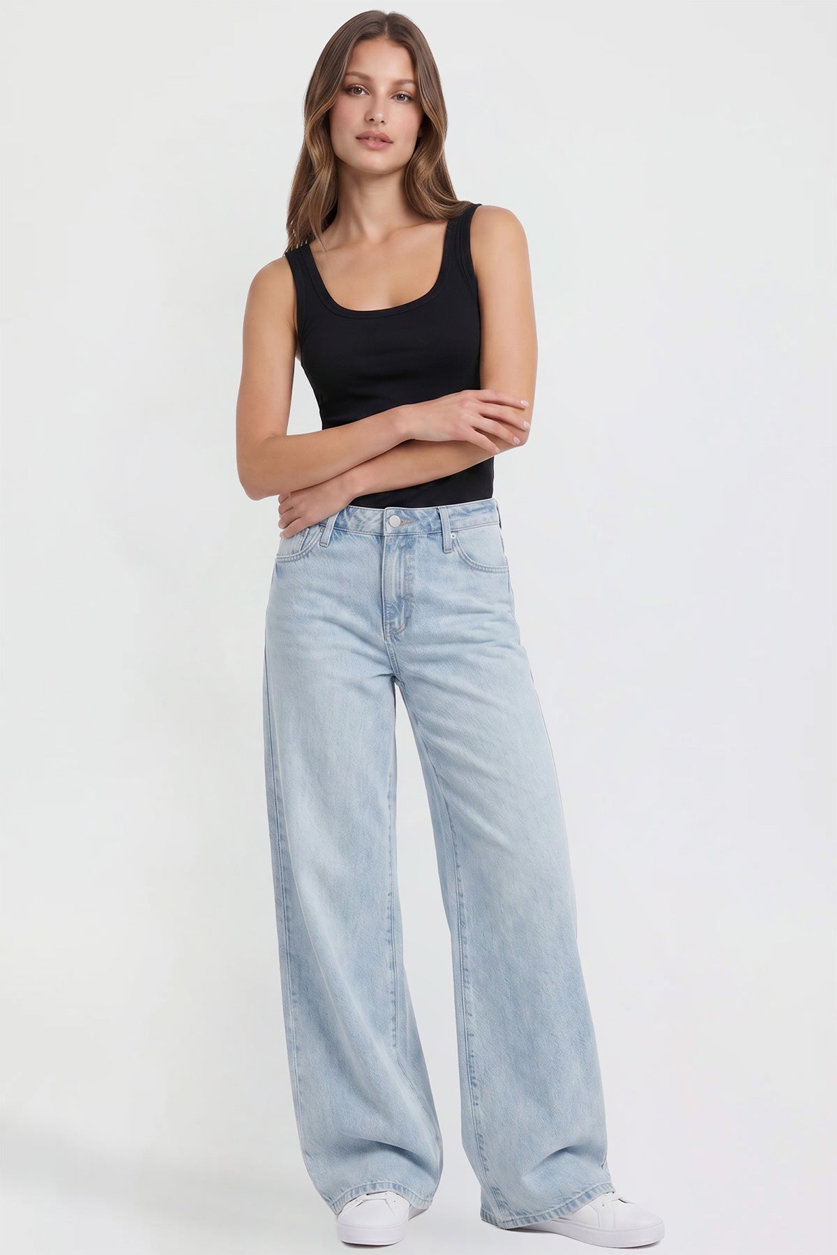 Ymi Women's Joey Super Wide Leg Jeans with Love Patch in L Light Blue view 6 - Women'S Joey Jeans (bottom)