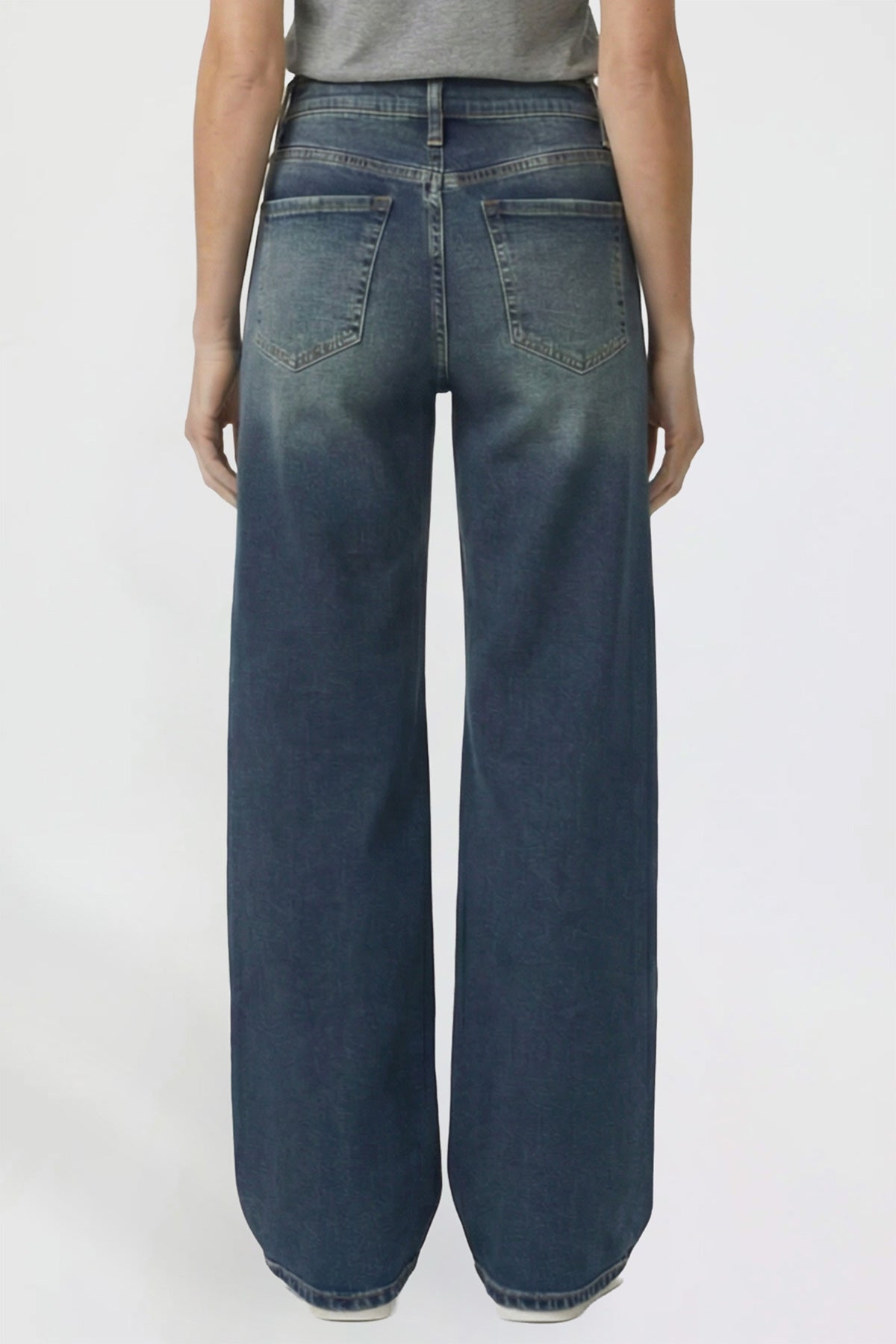 Ymi Women's Kayla High Rise Premium Stretch Wide Leg Jeans in S Midnight Sky Blue view 4 - High-Waisted (bottom)
