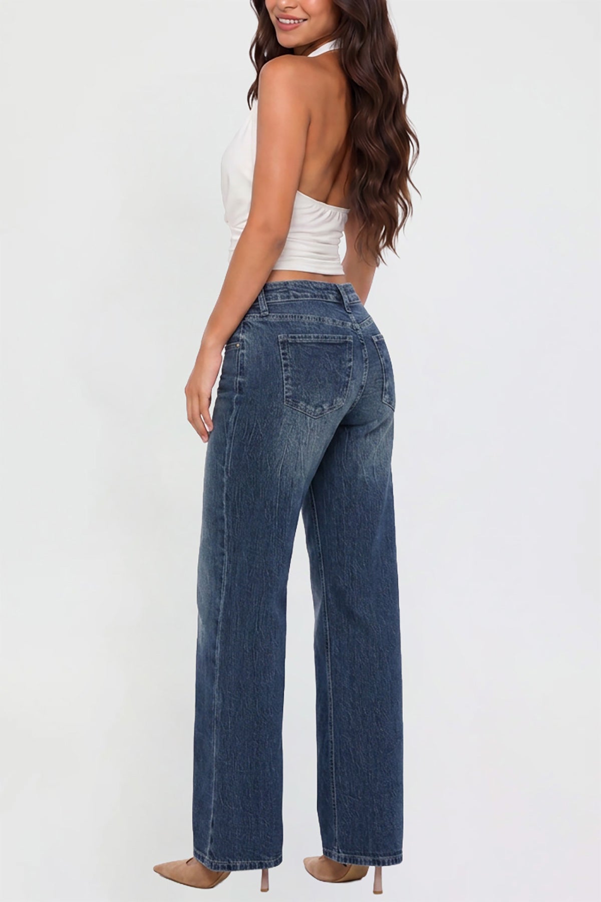 Ymi Women's Luxe Britney Wide Leg Jeans in E Royal Blue view 14 - Women'S Luxe Jeans (bottom)