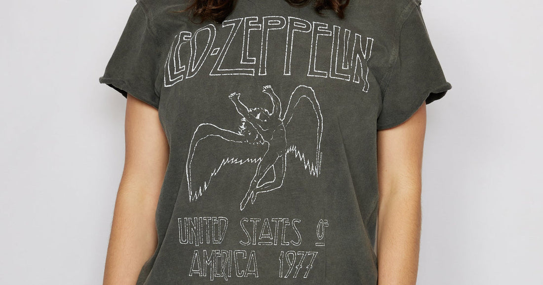work outfits for women featuring a stylish t-shirt from Led Zeppelin USA '77 Tour Tee by Zenana & Judy Blue collection for modern office wear.