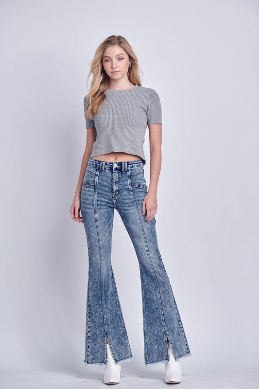 Jewel Embellished High Rise Cropped Palazzo Jeans