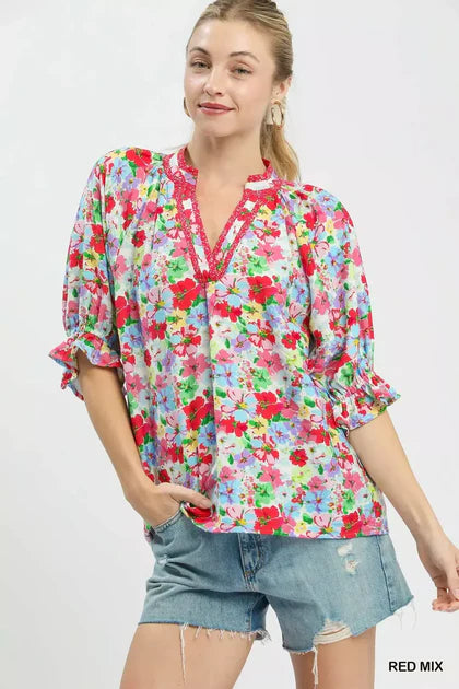 Casual chic outfits women shirts tops Umgee Mix Floral Print