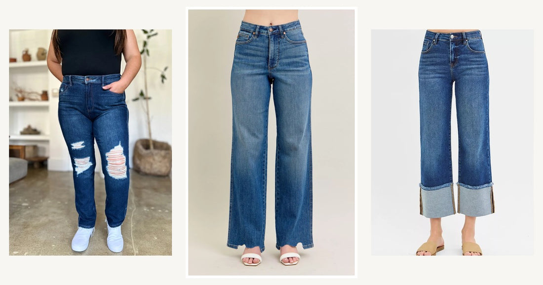 Latest Trends In Jeans Styles Classic Meets Modern — Judy Blue Full Size High Waist Tummy Control Chew Hem Destroy Wide Jeans plus Size