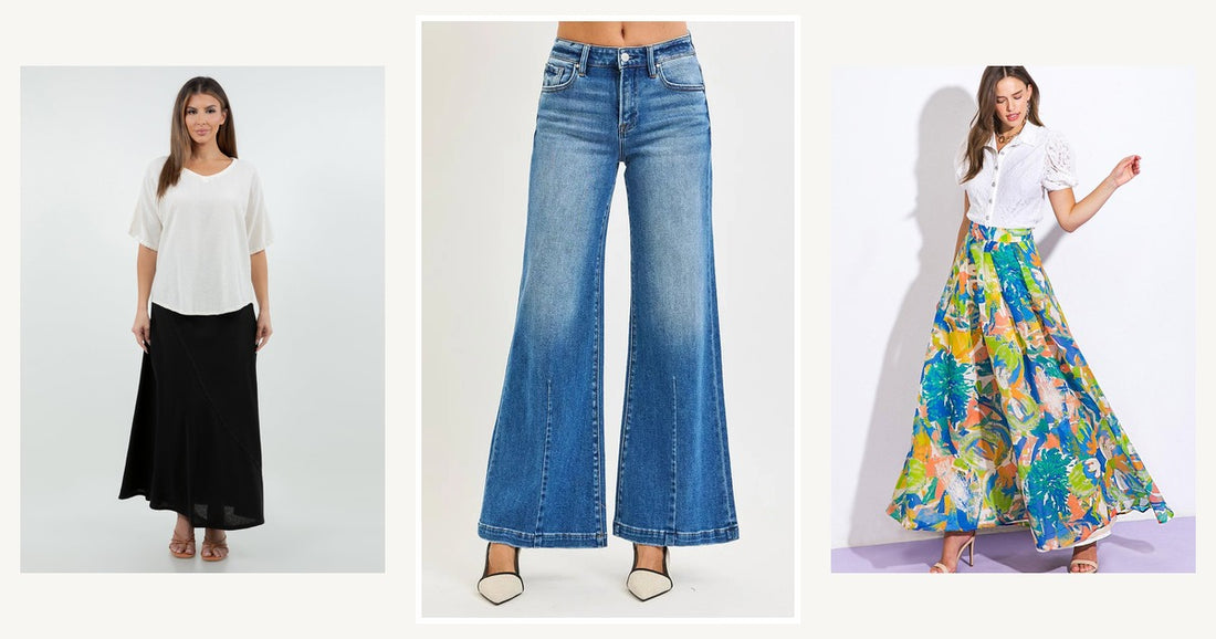 How To Effortlessly Pair Boots With Skirts For A Chic Look — Risen Full Size Mid Rise Wide Leg Jeans with Flared Look plus Size