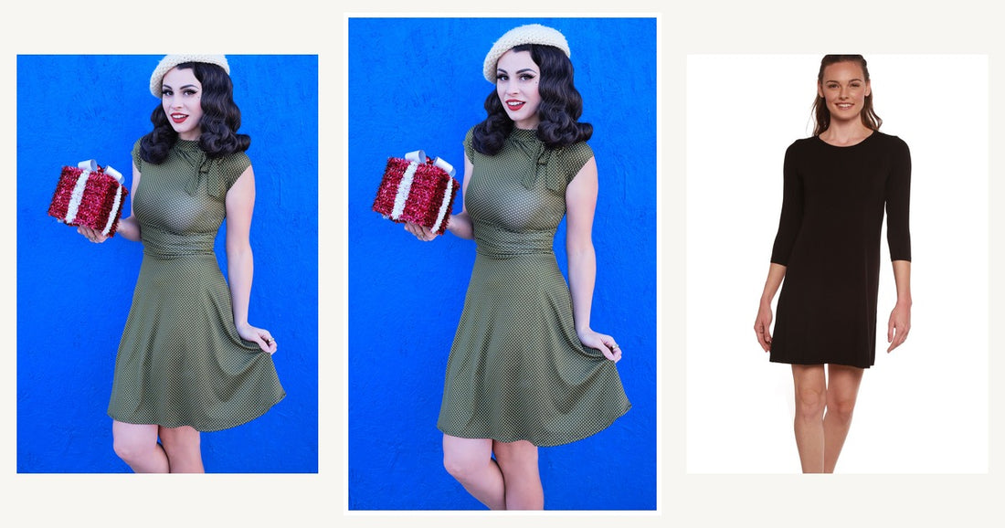 Finding The Perfect Fabrics For Plus Size Fashion — Retrolicious Olive Dot Bombshell Dress - plus Sizes Only