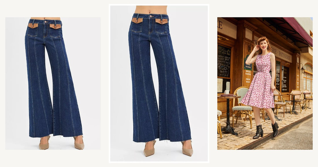 Curvy Women S Jeans Finding The Perfect Fit For Every Body — Risen High Rise Wide Flare Jeans with Front Leather Pocket Detail