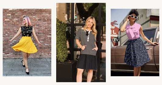 Best Selection Of Womens Tops Skirts Dress — Striped Knit Top with Attached Skirt, Black