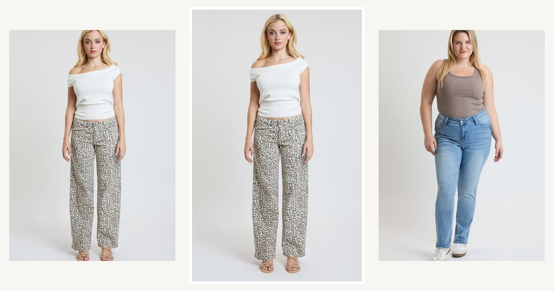 New Arrival Sweaters Jeans — Ymi Women's Britney Leopard Wide Leg Jeans