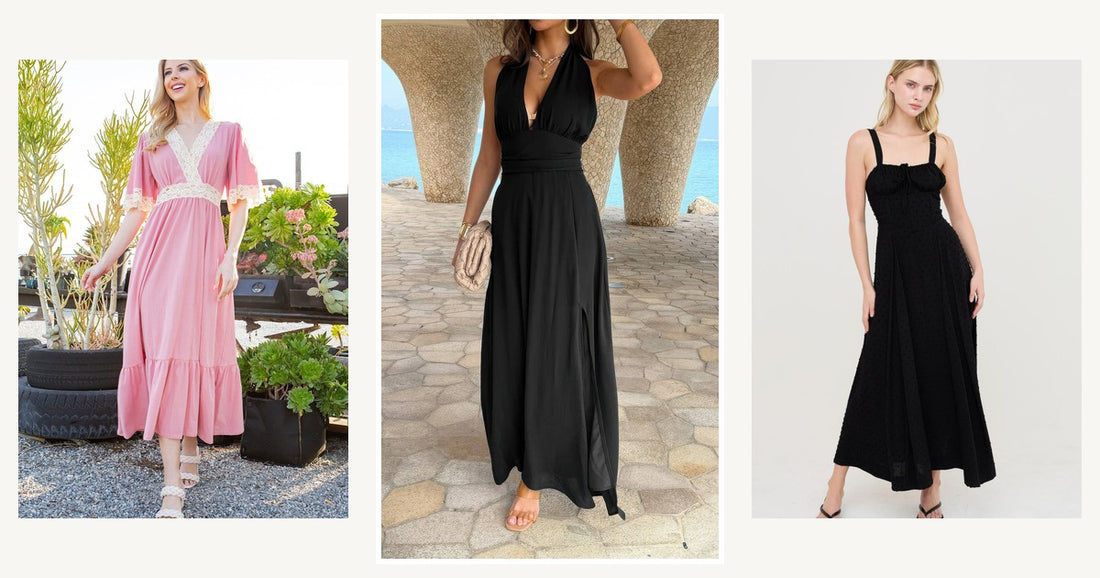 2026 Dress Trends Meee Shop — Halter V Neck Solid High Slit Bow Tie Maxi Dress