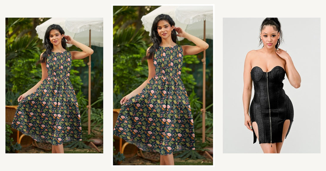 The Ultimate Guide To Dressing For Summer Weddings Stunning Dresses Outerwear For Women — Retrolicious Woodland Midi Dress in Navy