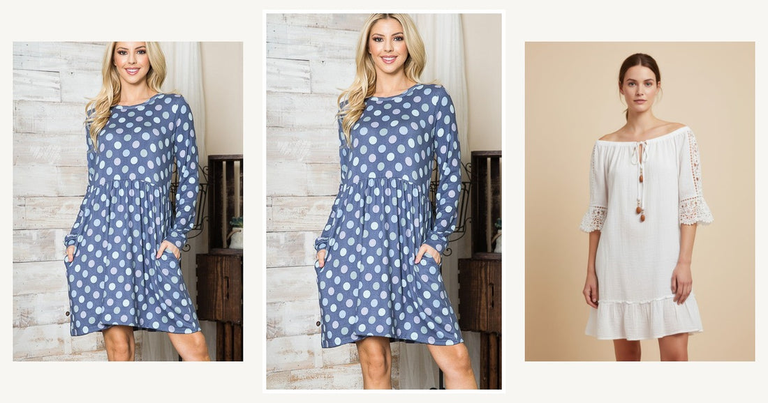 Womens Dresses For The Modern Women — Cross Back Polka Dot Dress with Pockets