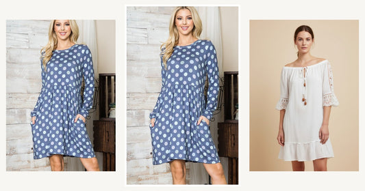 Womens Dresses For The Modern Women — Cross Back Polka Dot Dress with Pockets