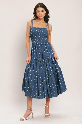 Flying Tomato Nautical Dot Denim Midi Dress - MeeeShop Women's Fashion