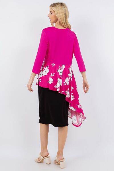 Celeste Floral Asymmetrical Hemline Round Neck Top Plus Size - us.meeeshop