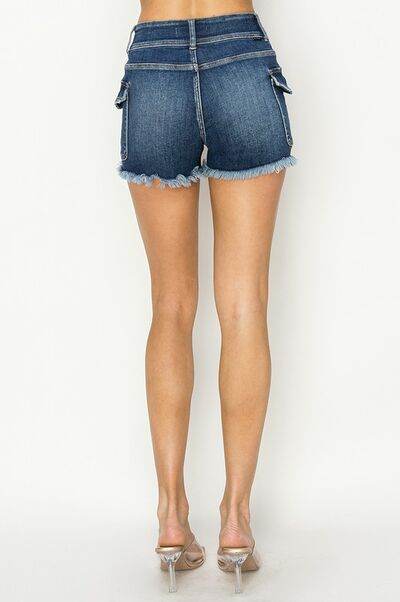 RISEN Raw Hem Denim Shorts with Pockets - us.meeeshop