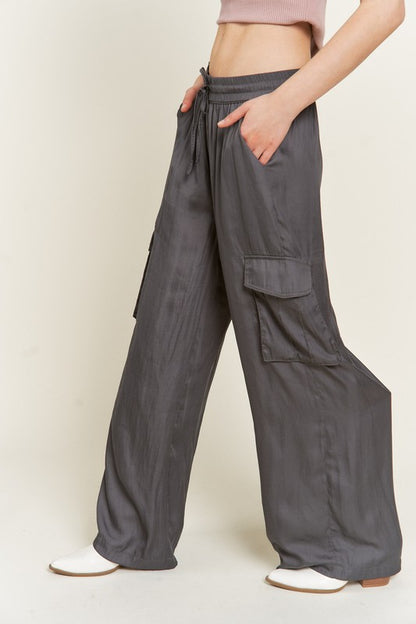 Jade By Jane Plus Size Satin Cargo Pants With Drawstring | us.meeeshop