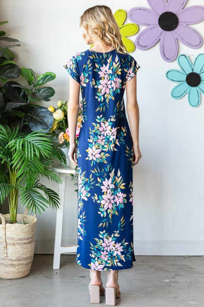 Heimish Full Size Floral Short Sleeve Slit Dress | us.meeeshop