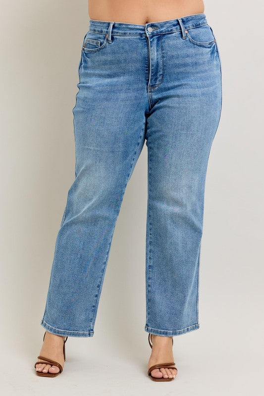 Judy Blue Full Size Tummy Control Vintage Wash Straight Jeans Plus Size - us.meeeshop