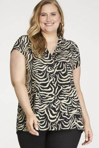 She + Sky Printed Button Down Cap Sleeve Shirt Plus Size - us.meeeshop